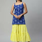 Ahalyaa Womens Royal Blue Pure Cotton Printed Tunic Sharara Set | Swadesiicart