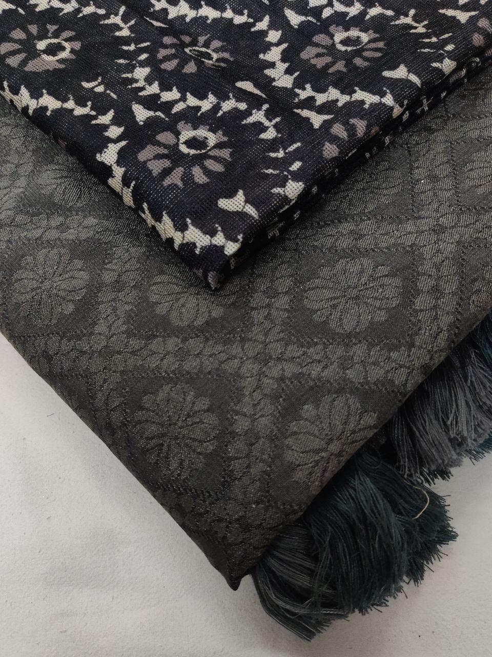 Grey Jute Silk Woven Design Saree with Unstitched Blouse - Hiral Fashion | Swadesiicart