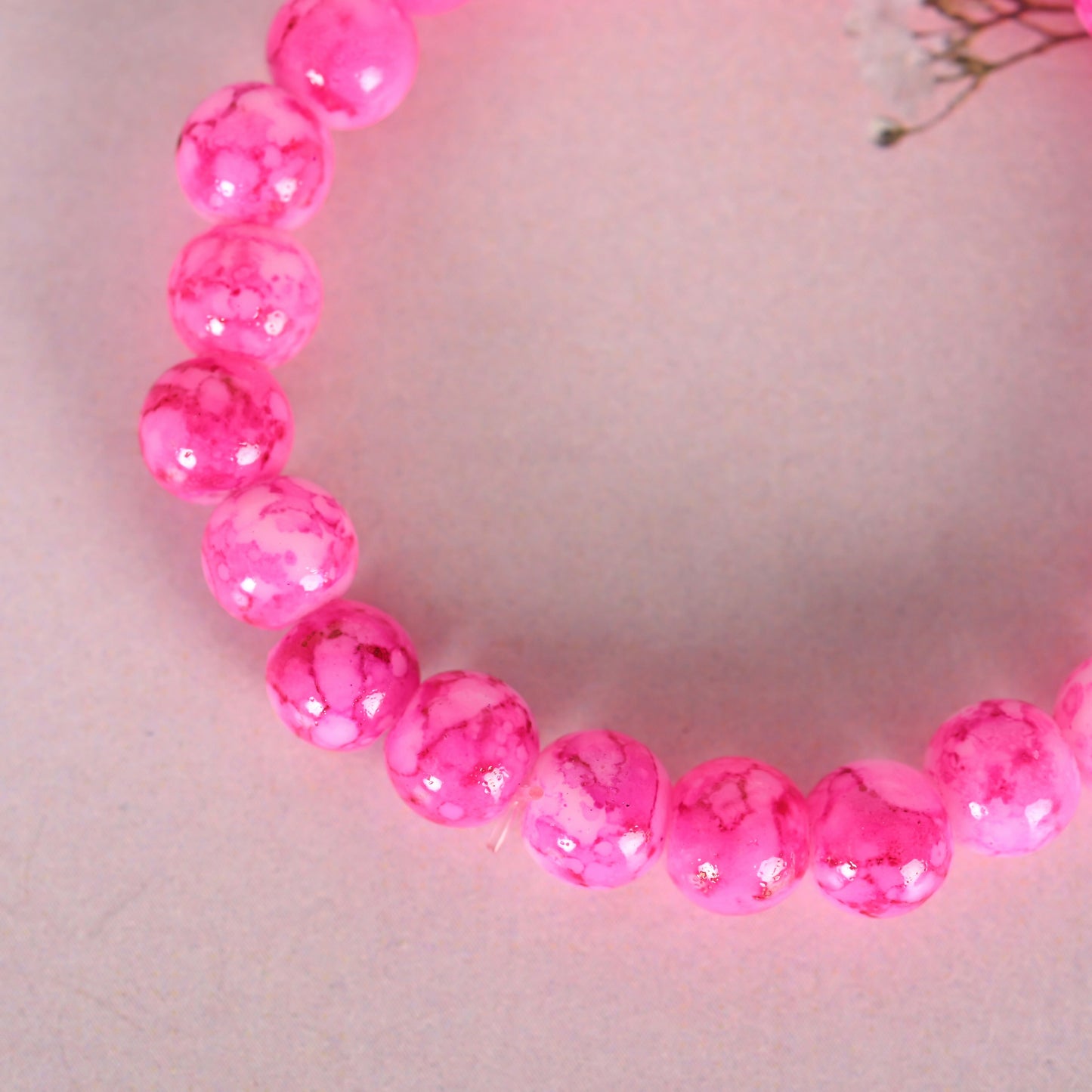 NVR Men & Women Pink Marble Crystal Beaded Elasticated Bracelet - NR Retail-NVR