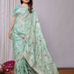 Blue Satin Silk Embroidered Saree With Stitched Blouse - Nimaya Kaksha