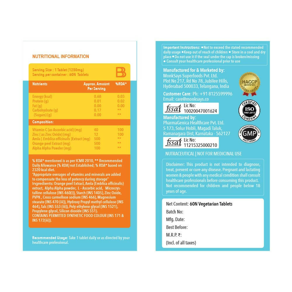 BBETTER Vitamin C and Zinc Tablets for Immunity & Skin Health - Swadesiicart