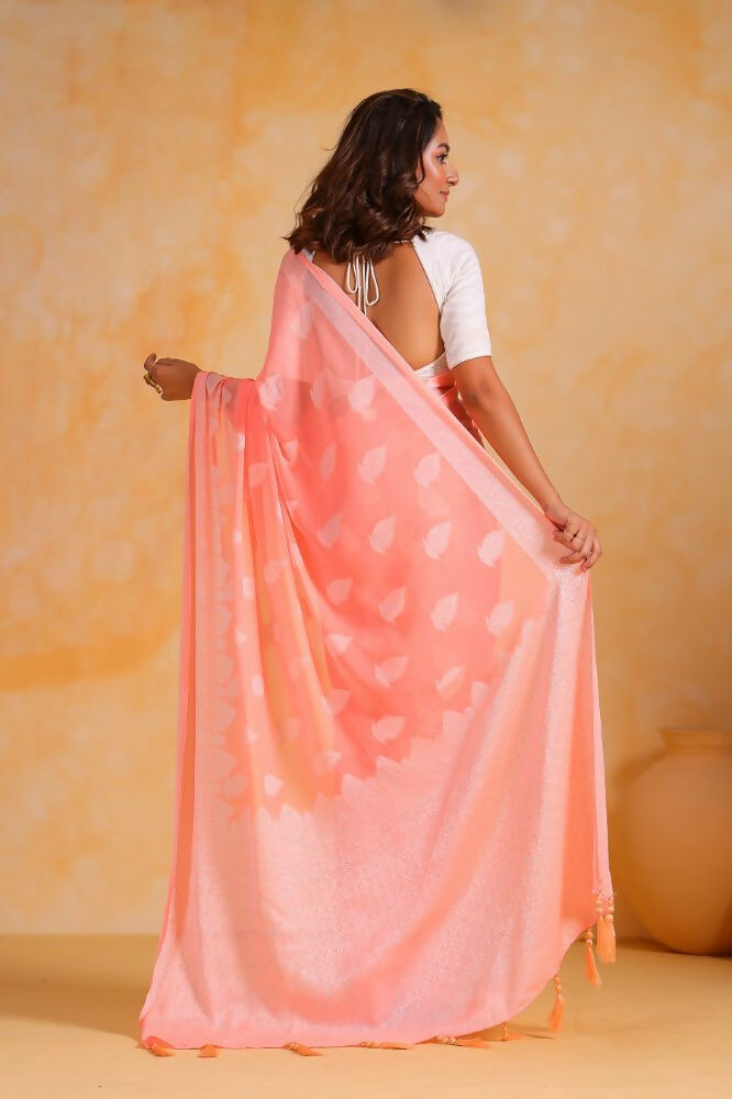 Vamsee Sikha Peach Georgette Saree - Swadesiicart