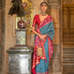 Midnight Blue Banarasi Weaving, Ultra Aqua Finish, Zari Work Banarasi Silk Saree - Rath Kunti - Swadesiicart