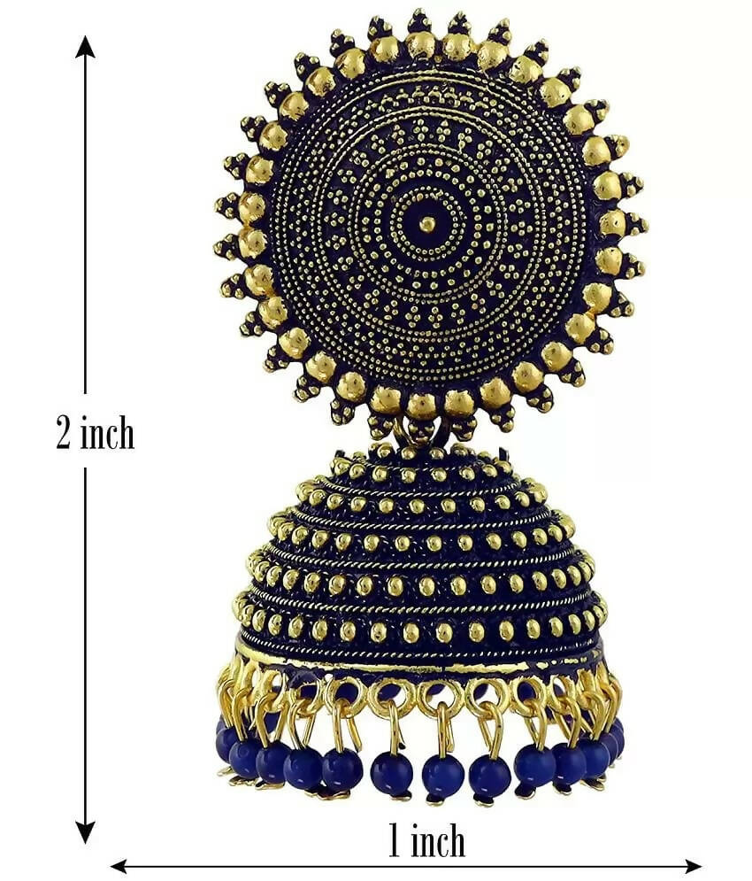 Mominos Fashion Joharkamal Gold-Polished Meenakari Jhumkas For Women & Girls (Blue) - Swadesiicart