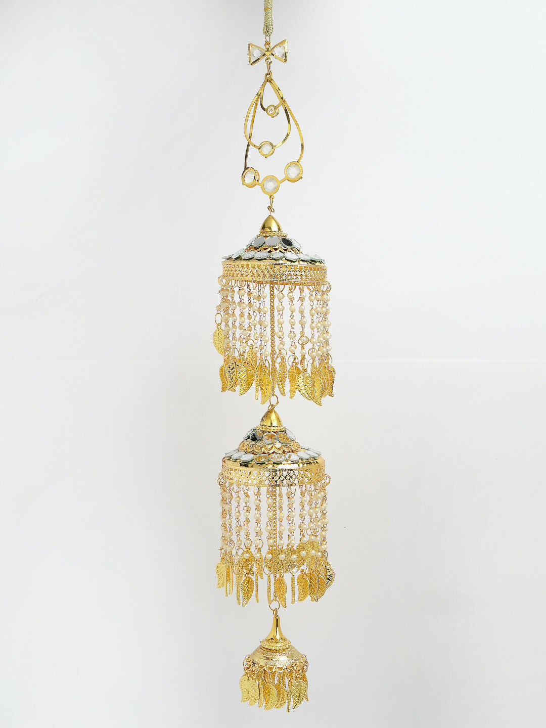 NVR Women's Pack Of 2 Gold-Polished & White Pearl Mirror Work Bridal Layered Kaleera Sets - Swadesiicart