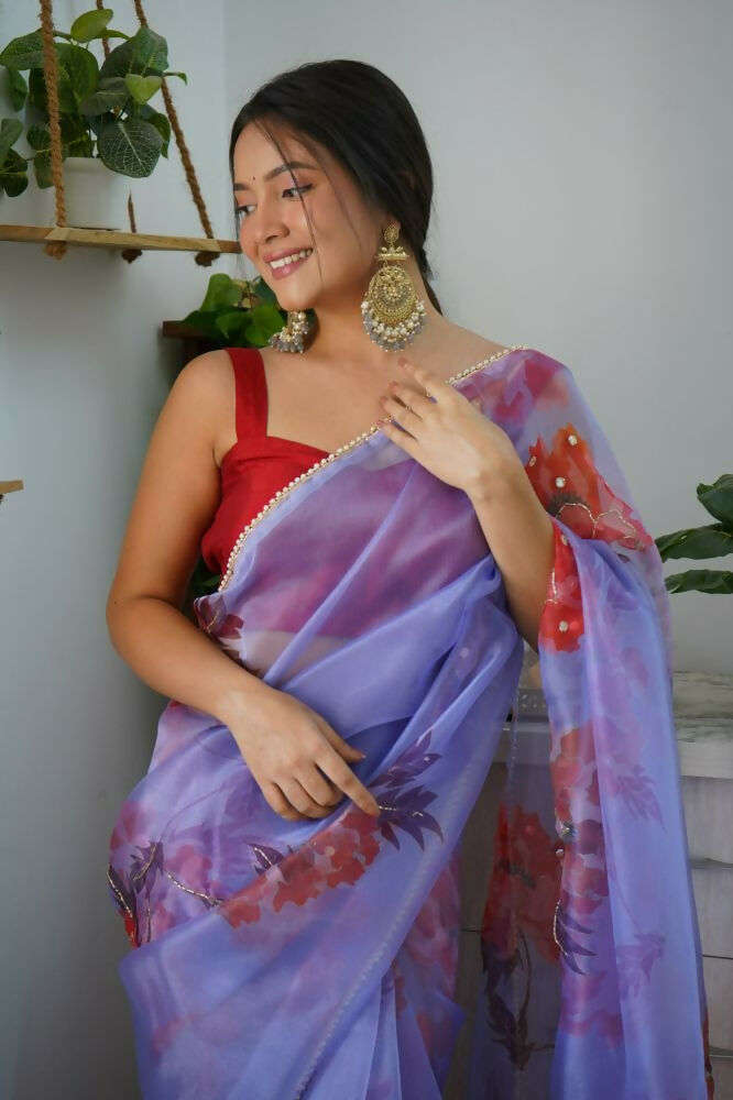Vamsee Sabhysanchi Purple Organza Saree - Swadesiicart