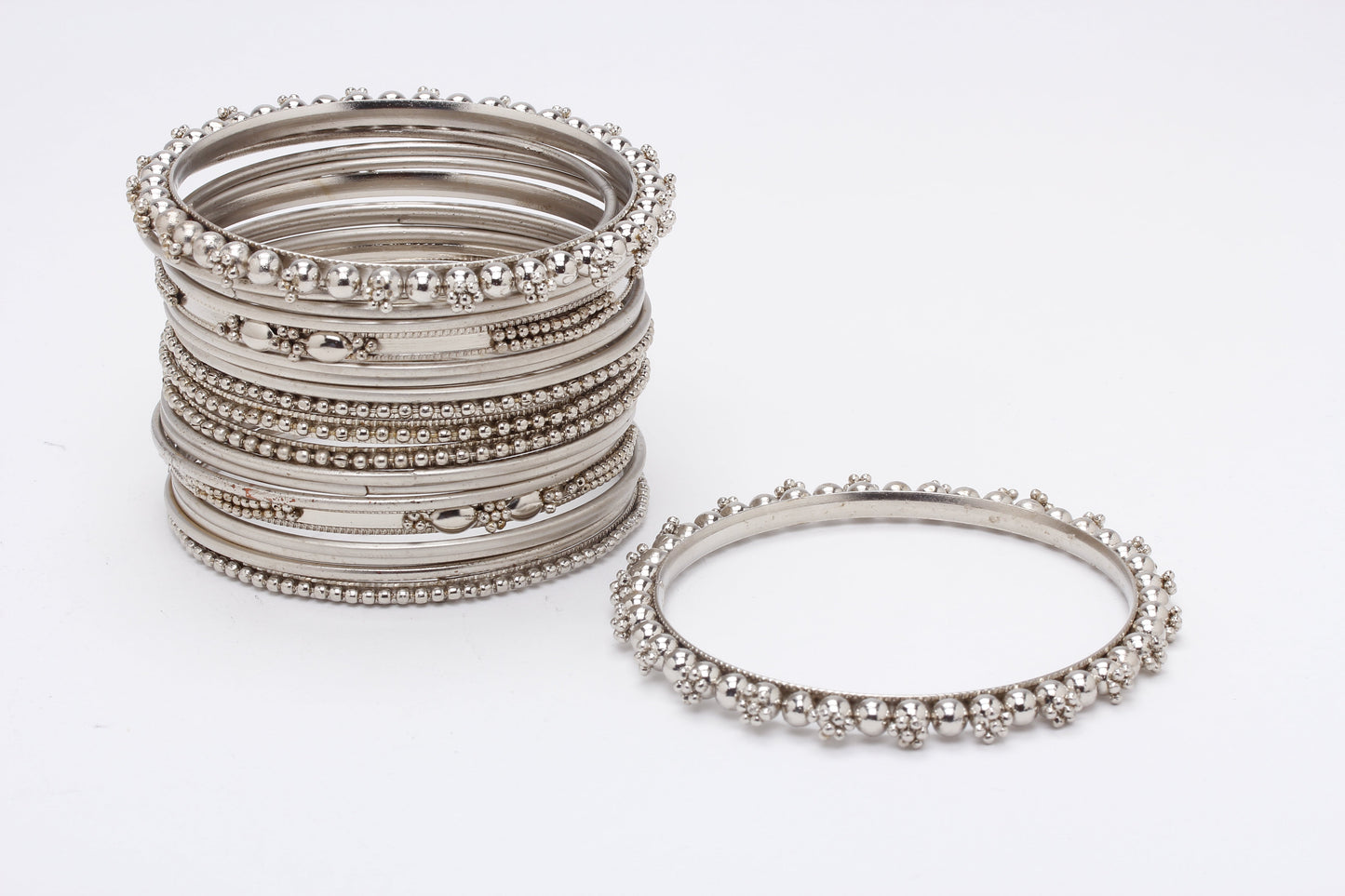 Rhodium-Plated Alloy Silver Trendy Stylish Bangle Set - The Pari - Swadesiicart