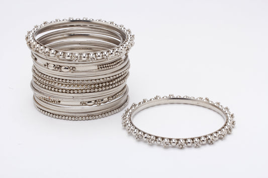 Rhodium-Plated Alloy Silver Trendy Stylish Bangle Set - The Pari - Swadesiicart