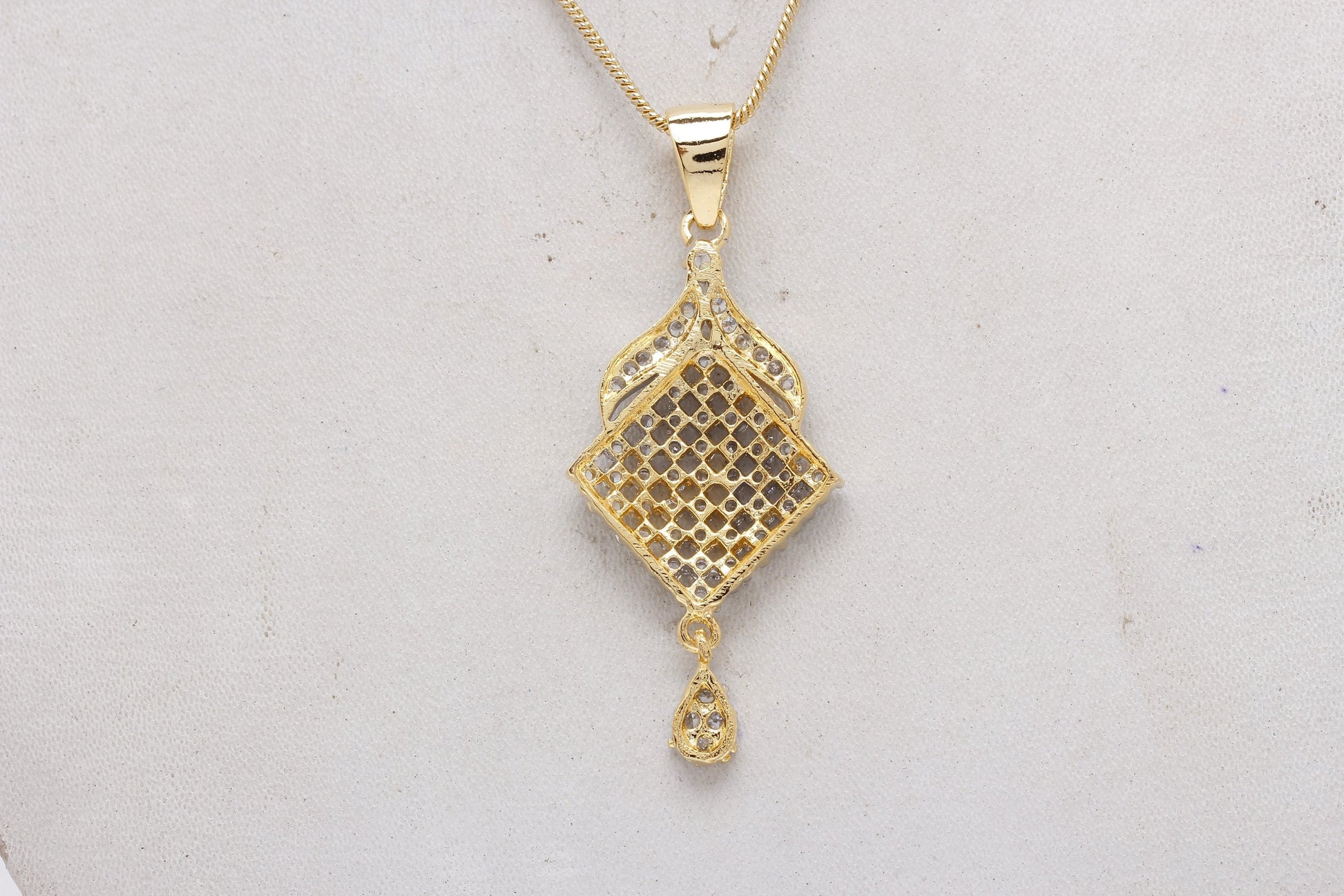 Gold-Polished Alloy American Diamond Pendant Necklace Set - The Pari - Swadesiicart