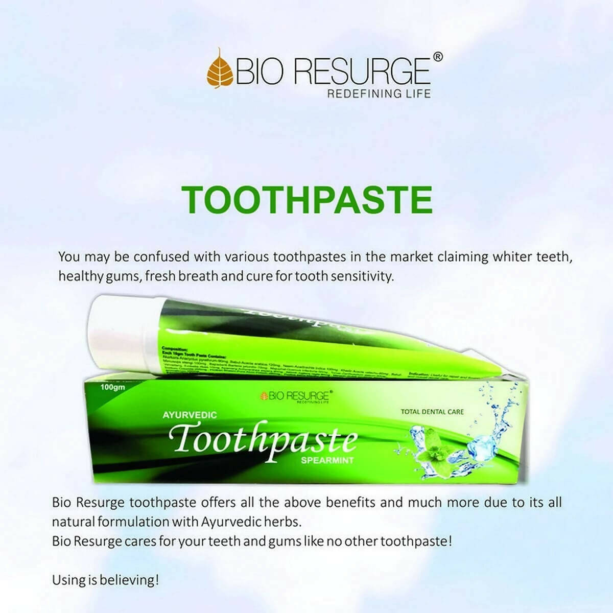 Bio Resurge Life Herbal Ayurvedic Spearmint Toothpaste | Swadesiicart