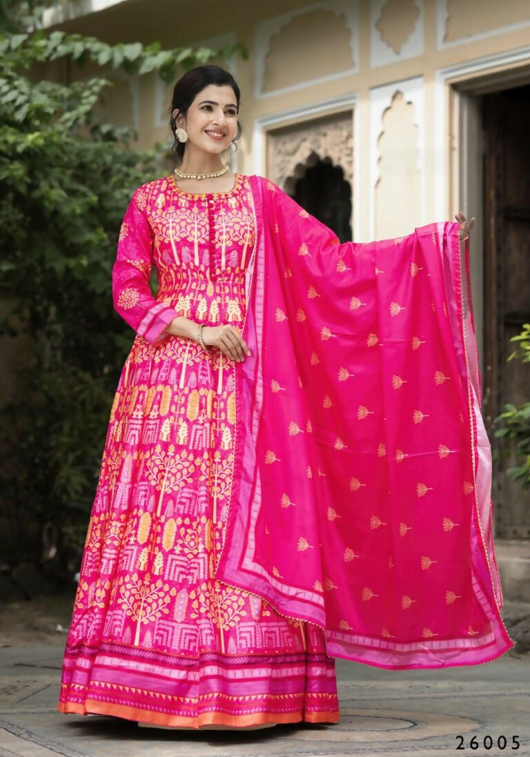 Wedding Designer Pink Soft Dola Silk Anarkali suit with Dupatta - Samanta - Swadesiicart