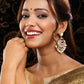 Ruby Raang Gold Polished White Chand Kundan Earrings | Swadesiicart