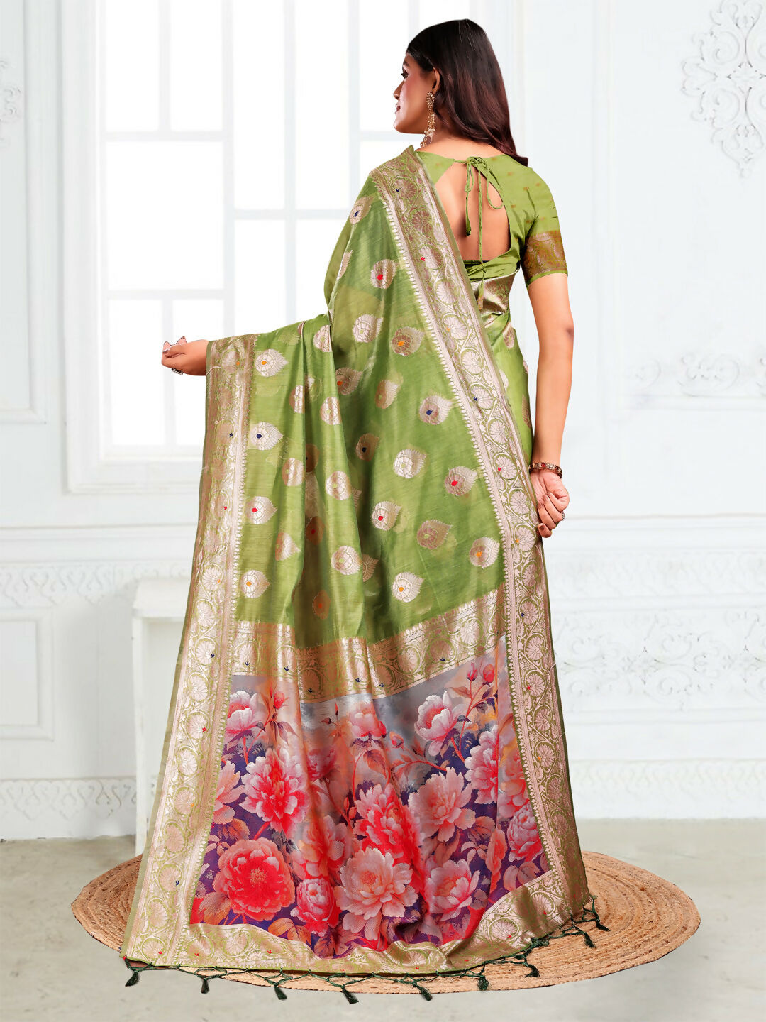 Shree Shyam Fashion Linen Cotton Green Saree