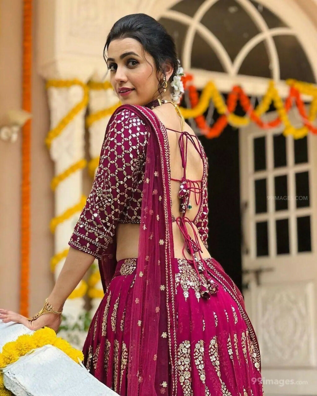 Jyoti Fashion Graceful Cherry Red Faux Georgette Jari Embroidery Lehenga Choli with Dupatta | Swadesiicart