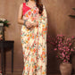 Partywear Designer Cream Georgette Fancy Saree - Satrangi | Swadesiicart