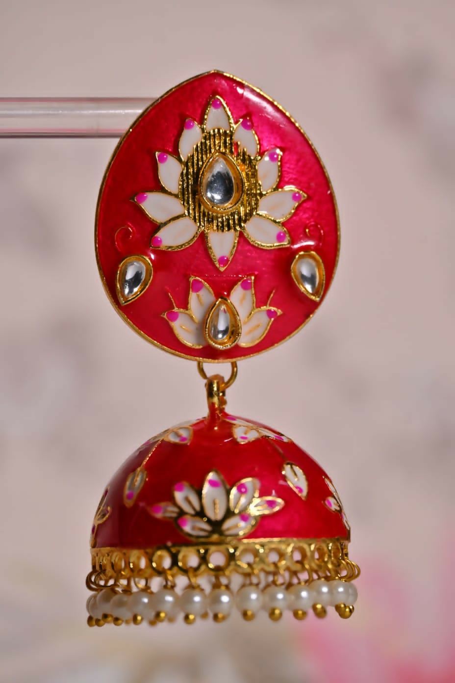 Red Meenakari Jhumki Earrings For Party By House of Ree | Swadesiicart