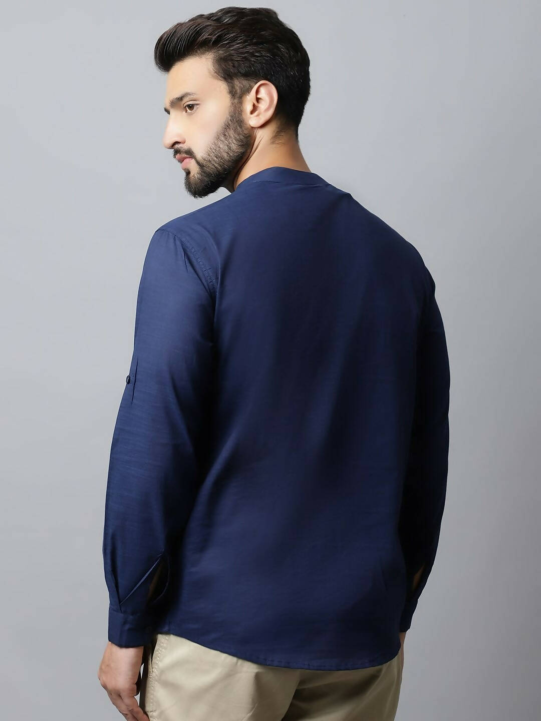Even Apparels Navy blue Color Viscose Pure Cotton Men's Kurta With Side Placket (SLD1190) | Swadesiicart