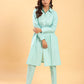 BohoJazz Mint Green Longline Shirt with Formal Pants Co-ord Set - Swadesiicart