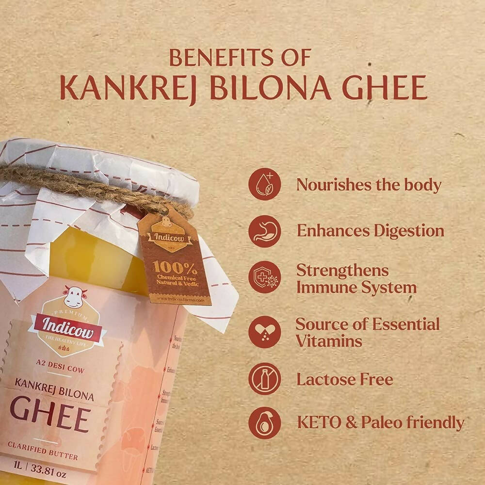 Indicow Foods Kankrej Bilona A2 Cow Ghee | 100% Desi Cow Ghee | Premium A2 Desi Ghee | Cultured Cow Pure Ghee - Swadesiicart