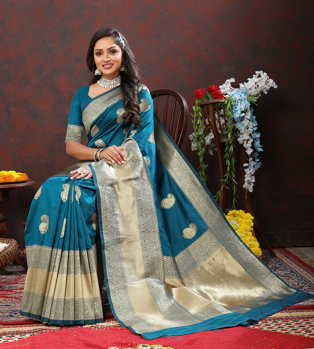 Lorenvalley Fashion Rama Soft Silk Woven Design Gold Zari Weaving Saree - Swadesiicart