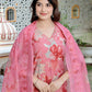Miravan Women's Muslin Pink V-Neck Embroidered Kurta with Palazzo and Dupatta - Swadesiicart