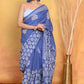 Very Much Indian Pure Cotton Handblock Printed Saree - Blue | Swadesiicart