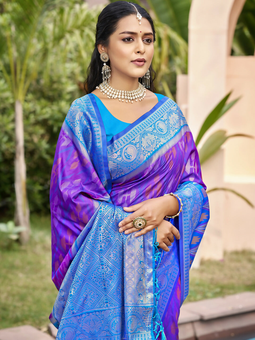 Shree Shyam Fashion Purple Pochampally Silk Saree