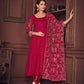 Jyoti Fashion Women's Rani Pink Georgette Embroidered Anarkali Kurta Pant Set With Dupatta | Swadesiicart