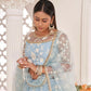 Aastha Fashion Light Sky Butterfly Net White Cotton Thread Work, Zari Work And Sandwich Sequence Work Embroidery Wedding Wear Lehenga Choli