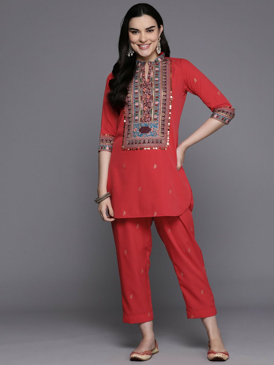 Ahalyaa Women's Traditional Wear Co-ods - Red - Swadesiicart