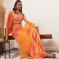 Orange Digital Chinon Handwork Top with Palazzo & Dupatta - Naomika - Swadesiicart