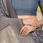 Jyoti Fashion Women's Grey Kanjivaram Silk Zari Woven Saree with Blouse | Swadesiicart