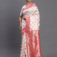 Astita Banarasi Silk Red & White Saree | Swadesiicart