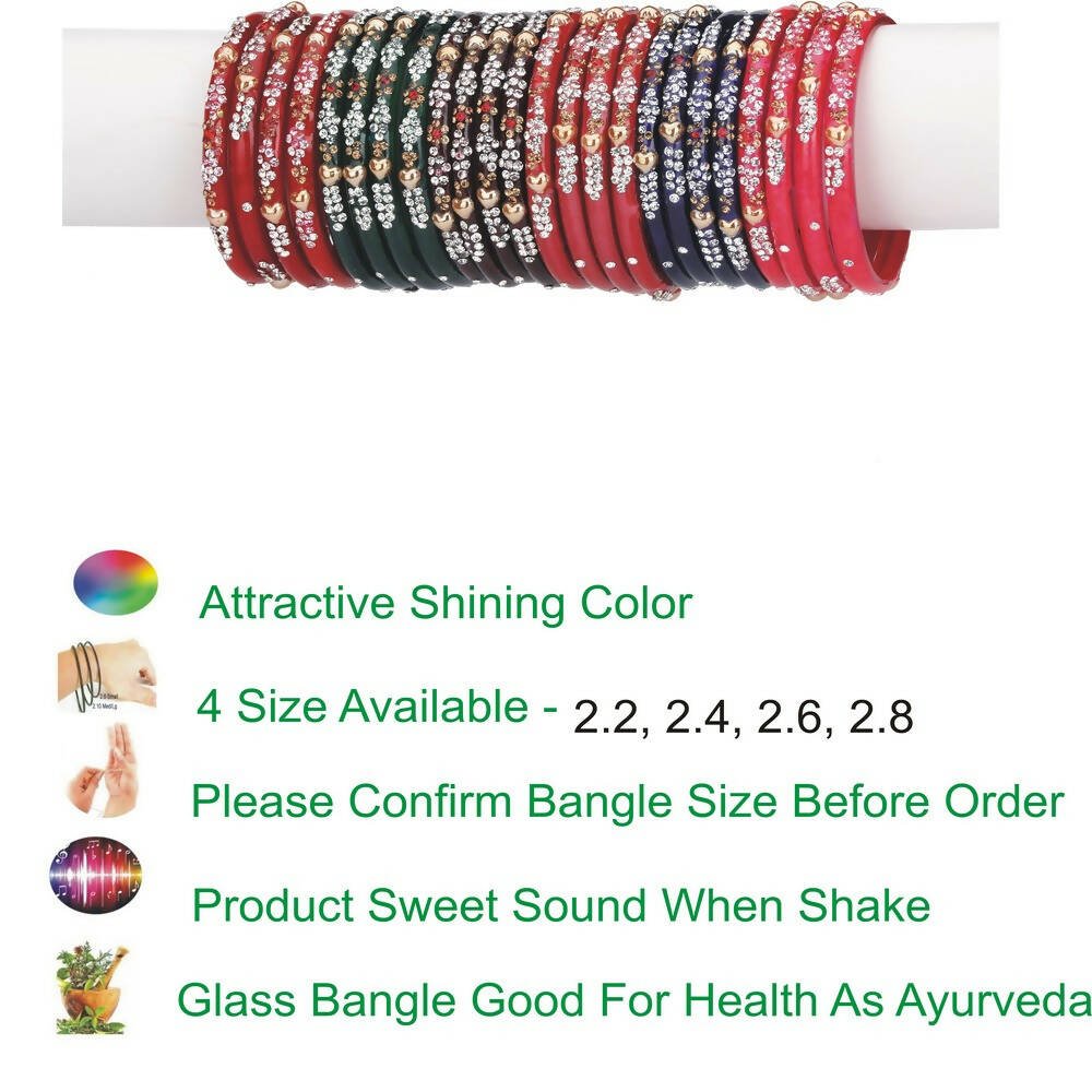 Afast Bridal Wedding & Party Fashionable Colorful Glass Bangle/Kada Set, Pack Of 24 - Multicolor - Swadesiicart