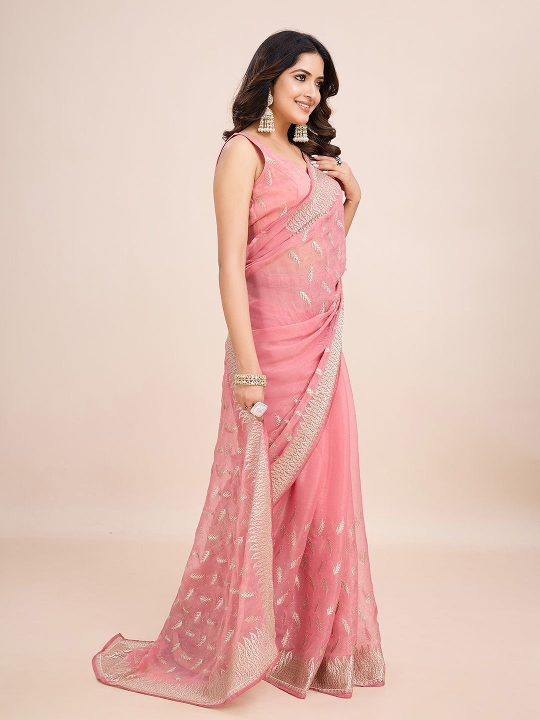 kasee Floral Embroidered Art Silk Ready to Wear Saree | Swadesiicart