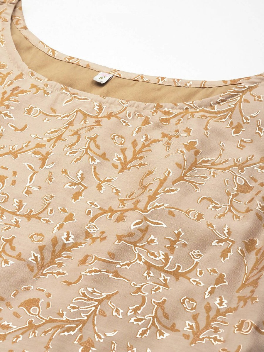 Ahalyaa Women Floral Printed Top with Palazzos - Tan Color | Swadesiicart