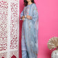 Jyoti Fashion Women's Grey Satin Traditional Digital Print with Crystal work Kurta with Trouser & Dupatta | Swadesiicart