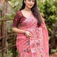 Pink Pure Linen Ethnic Motifs Saree with Unstitched Blouse - Hiral Fashion | Swadesiicart
