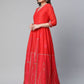 Ahalyaa Women Red Chanderi Khari Printed Dress | Swadesiicart