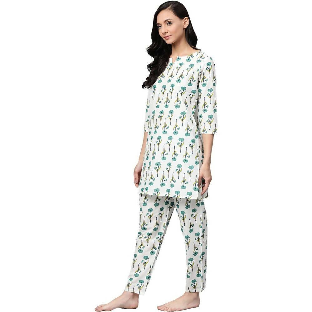 Anubhutee Women's Straight Regular Printed White Night Suit | Swadesiicart