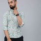 Miravan Men's Spread Collar White & Green Floral Print Slim Fit Shirt | Swadesiicart