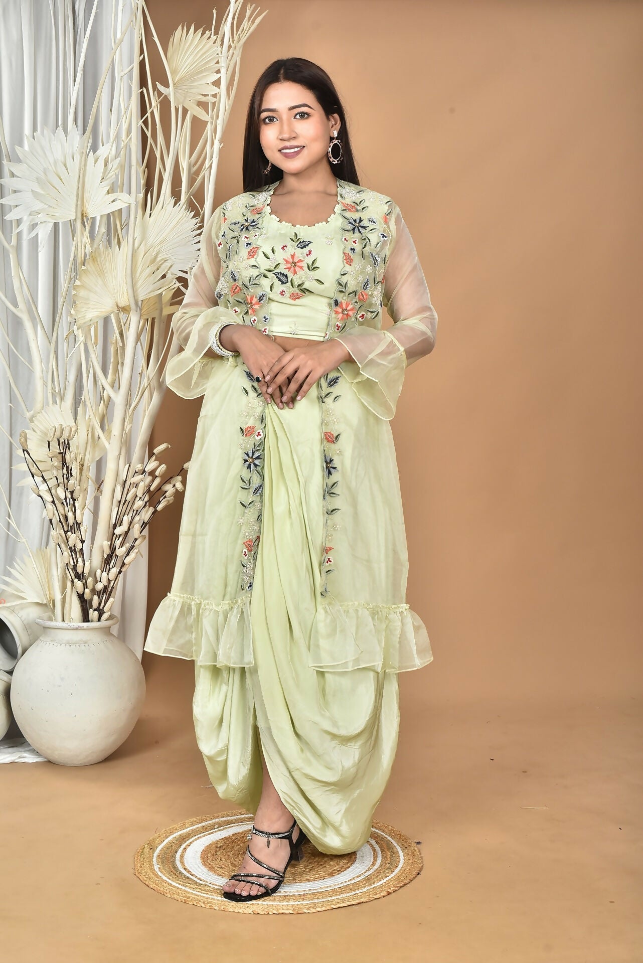 Morchari Women Hand Embroidery Crop Top-Light Green - Swadesiicart