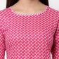 Myshka Women's Pink Cotton 3/4 Sleeve Round Neck Printed Casual Kurta