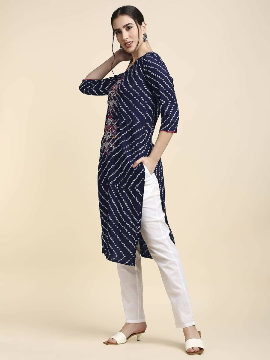 Anubhutee Women's Rayon Regular Straight Navy Blue Kurta | Swadesiicart