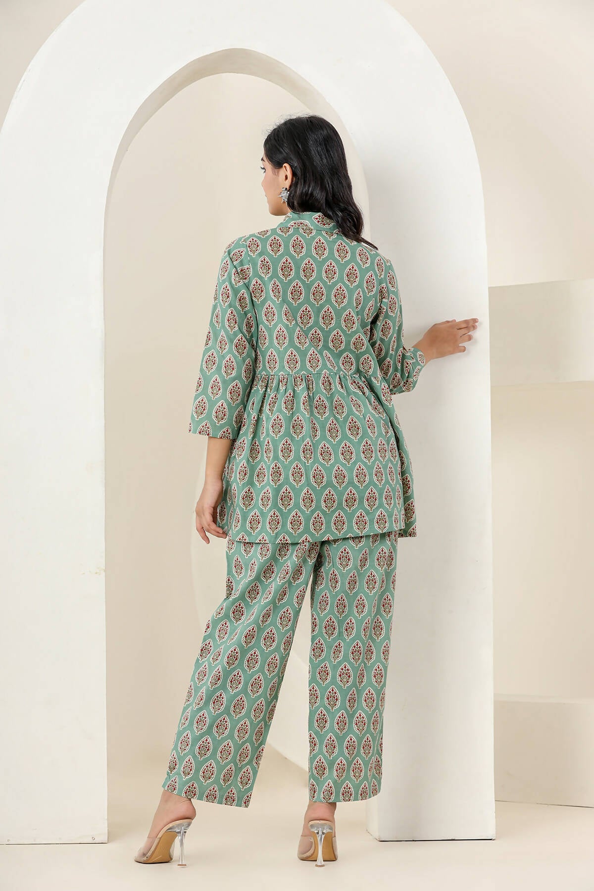 Kaajh Women's Green Printed Cotton Co-ord Set - Swadesiicart