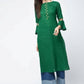 Aniyah Cotton Criss Cross Bell Sleeves Straight Thick Green Kurta (AN-101K) - Swadesiicart