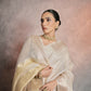Vishnu Weaves Women's Cream Tissue Linen Zari Woven Saree with Blouse - Swadesiicart