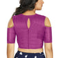 Aastha Fashion Women's Purple Art Silk Cold Shoulder Sleeve Readymade Blouse