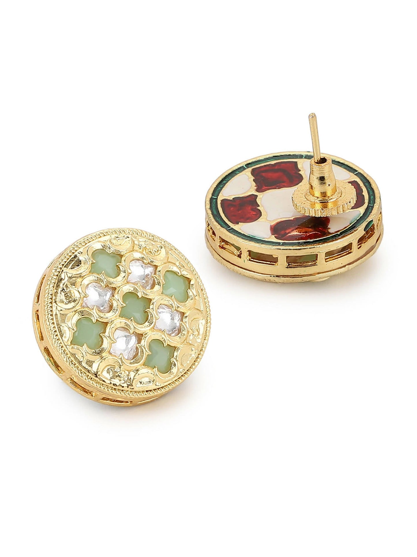 Gold-Toned Green Contemporary Gold-Polished Studs Earrings - Ruby Raang - Swadesiicart