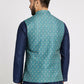 Ethnic India Indigo Blue Bundi Men's Jacket Geometric Polyester | Swadesiicart